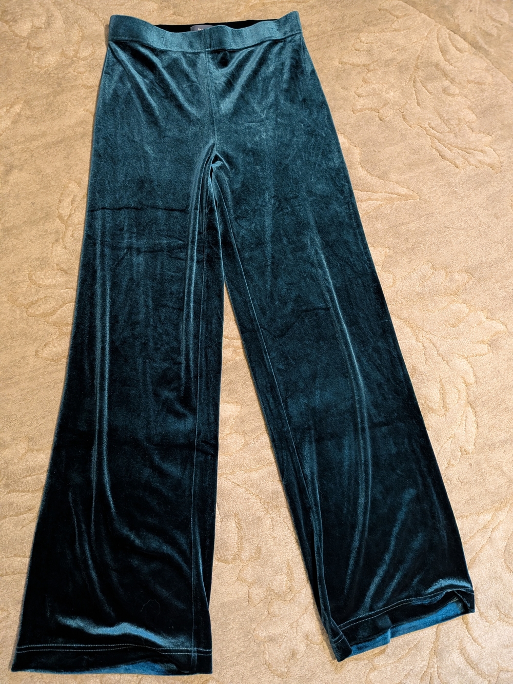 ModCloth Emerald Green Velvet Wide Leg Pants Size S High Rise Stretch
